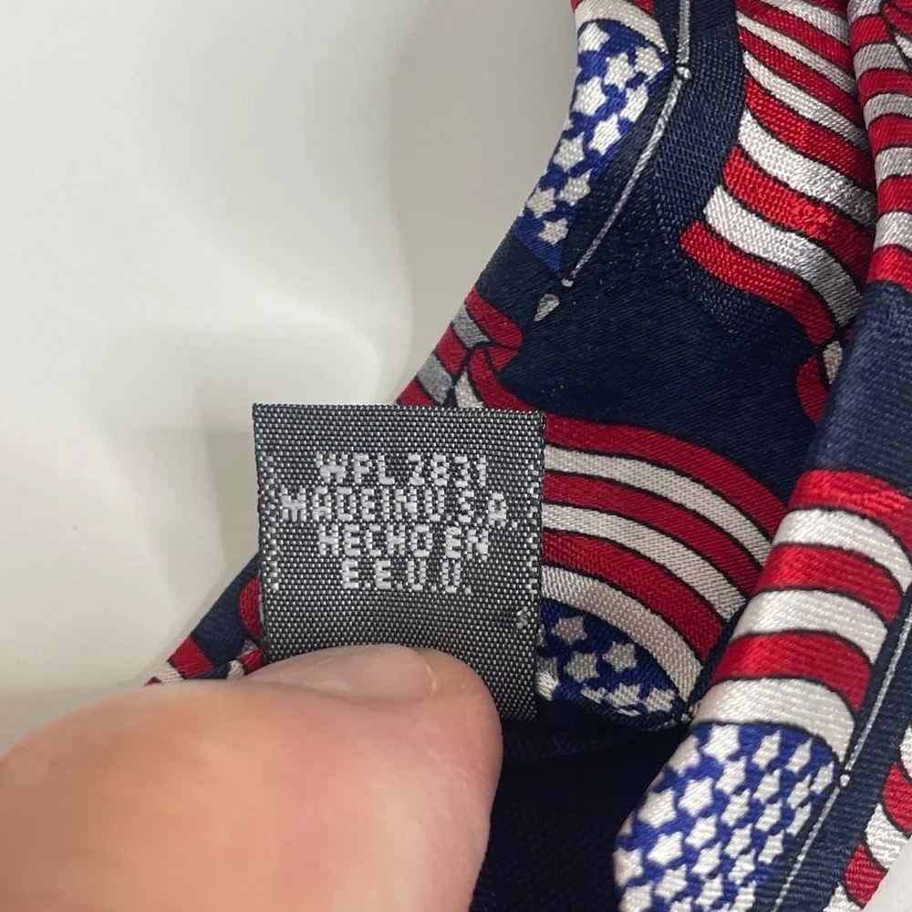 Vintage American Flag Necktie Mens Silk Patriotic USA 250th July 4th Large Print